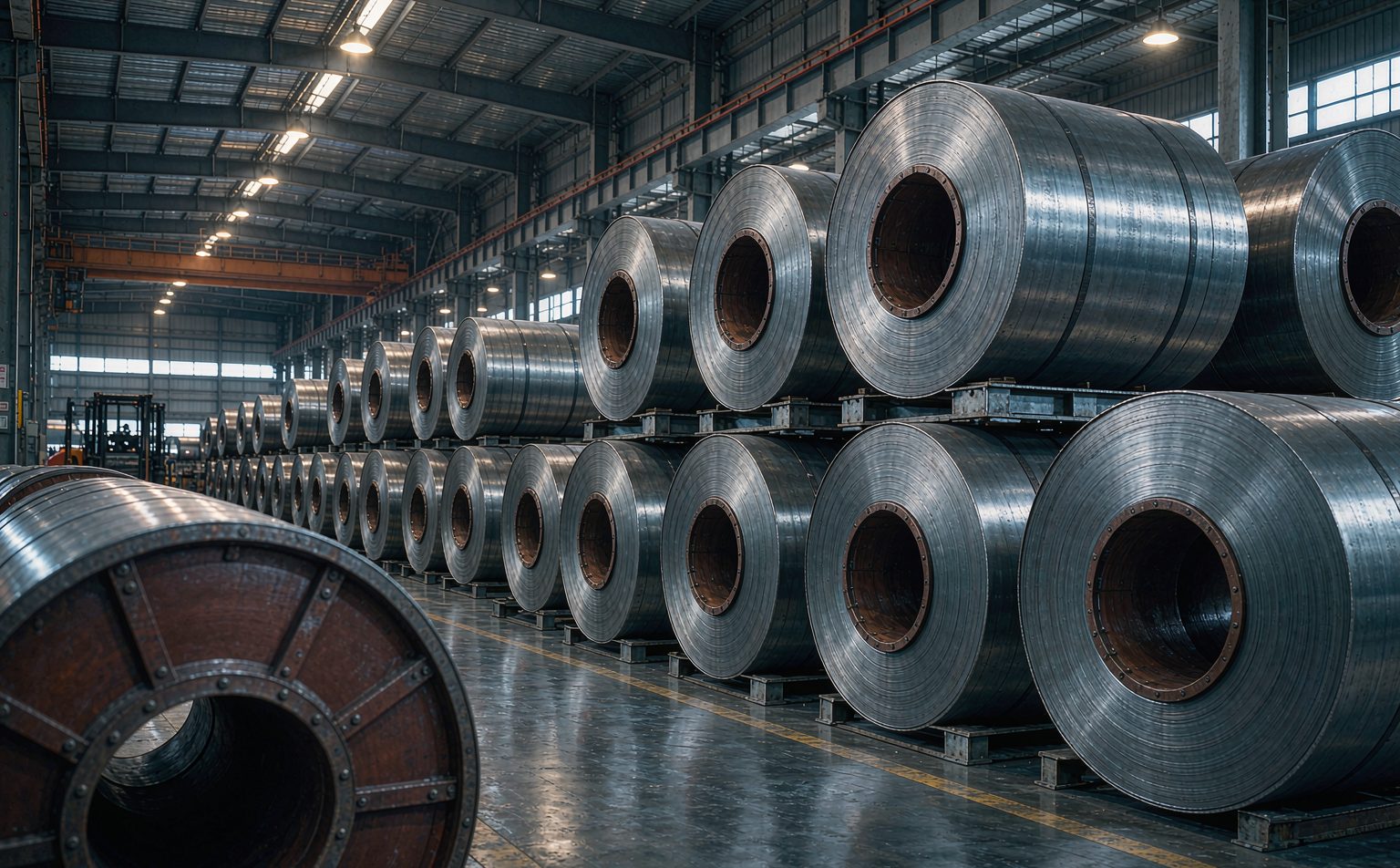 Steel coils in warehouse